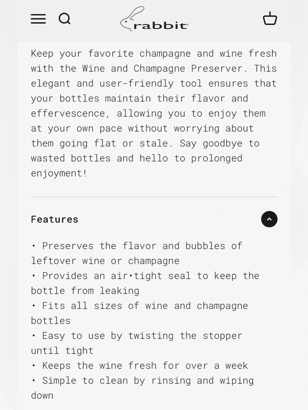 Rabbit- Champagne and Wine Sealer, Dark Silver
